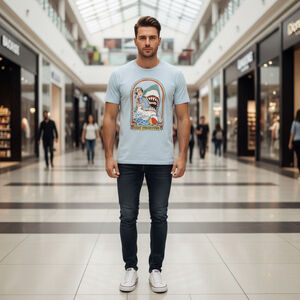 ROMWE Men's Light Blue Graphic Tee Size L